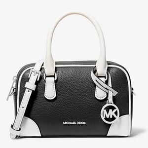 Michael Kors Black and White XS Satchel with Silver Hardware.Pebbled Leather.